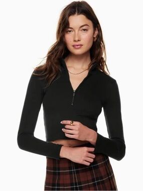 Sunday Best Black Cropped Quarter-Zip Top